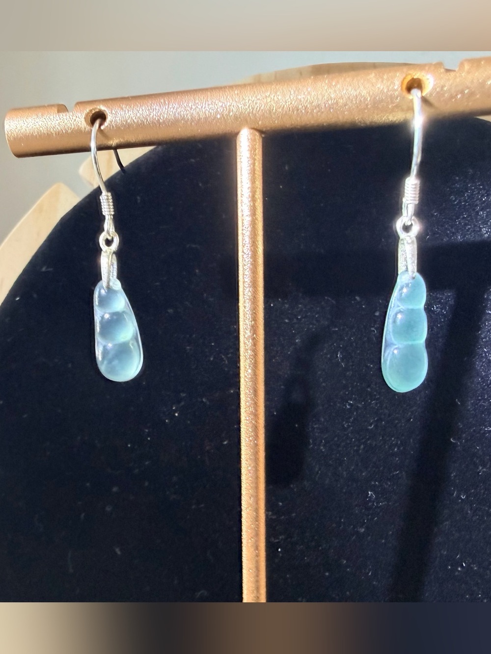 Natural Grade A Guatemalan High-Ice Glassy Jadeite Pea Pod Dangle Earrings